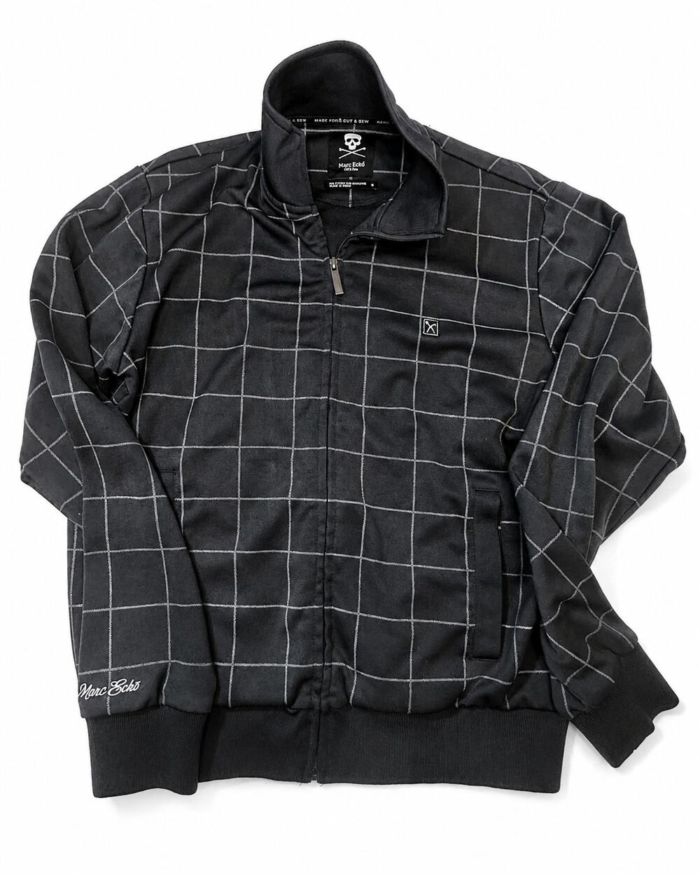 Marc Ecko Cut & Sew Grid Track Jacket Men S Black Gray Plaid Streetwear